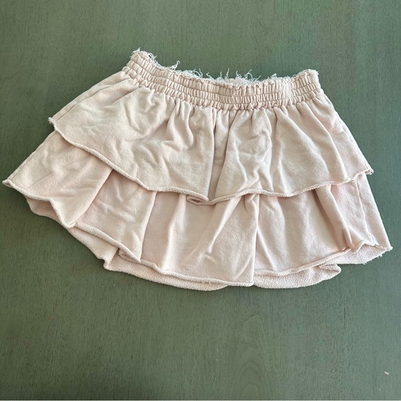 AERIE Layered Weekend Ruffle Raw Edge Miniskirt Pale Pink Size Medium - Picture 3 of 12